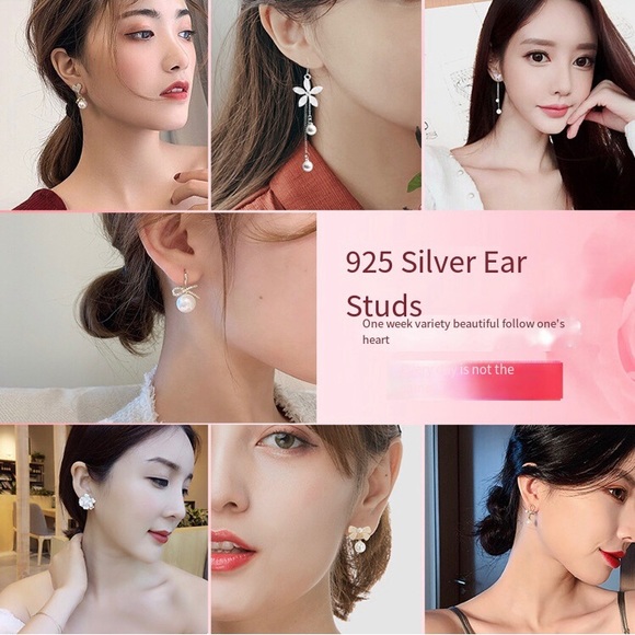 New 925 Silver Small Fragrance Earrings One Week Stud Set - Picture 3 of 5